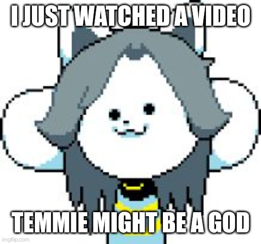 TEMMIE | I JUST WATCHED A VIDEO; TEMMIE MIGHT BE A GOD | image tagged in temmie | made w/ Imgflip meme maker