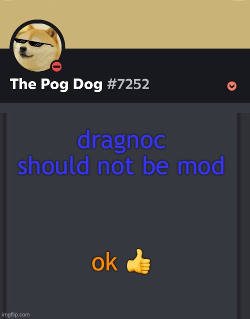 (Mod note: don't start any drama) | dragnoc should not be mod; ok 👍 | image tagged in epic doggos epic discord temp | made w/ Imgflip meme maker