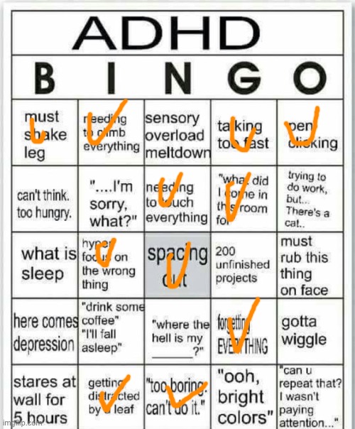 adhd bingo | image tagged in adhd bingo | made w/ Imgflip meme maker