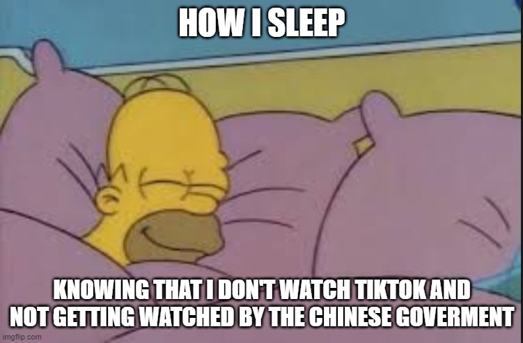 how i sleep | HOW I SLEEP; KNOWING THAT I DON'T WATCH TIKTOK AND NOT GETTING WATCHED BY THE CHINESE GOVERMENT | image tagged in how i sleep homer simpson,funny | made w/ Imgflip meme maker