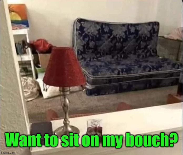 Want to sit on my bouch? | image tagged in couch,bed | made w/ Imgflip meme maker