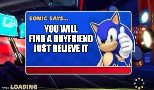 Sonic Says | YOU WILL FIND A BOYFRIEND JUST BELIEVE IT | image tagged in sonic says | made w/ Imgflip meme maker