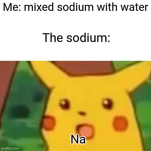 Nerd dad kojes | Me: mixed sodium with water; The sodium:; Na | image tagged in memes,surprised pikachu | made w/ Imgflip meme maker