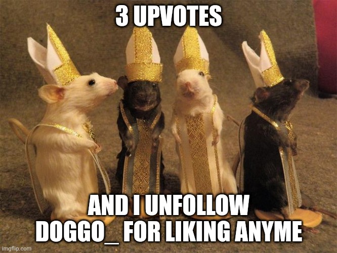 Rato dorime | 3 UPVOTES; AND I UNFOLLOW DOGGO_ FOR LIKING ANIME | image tagged in rato dorime | made w/ Imgflip meme maker