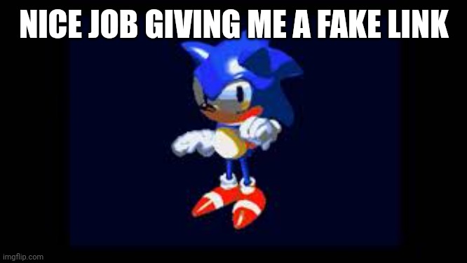 Prototype Sonic | NICE JOB GIVING ME A FAKE LINK | image tagged in prototype sonic | made w/ Imgflip meme maker