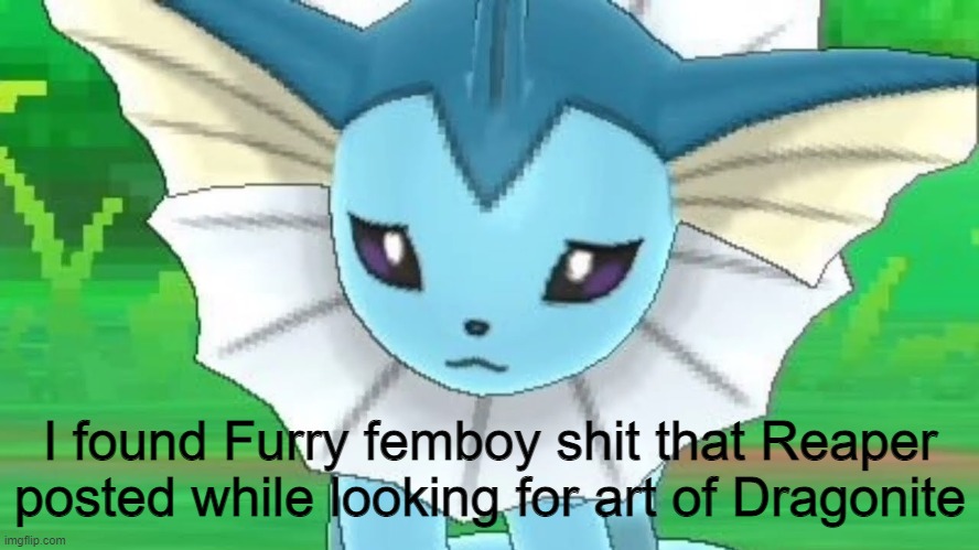 yep... | I found Furry femboy shit that Reaper posted while looking for art of Dragonite | image tagged in vaporeon sad | made w/ Imgflip meme maker