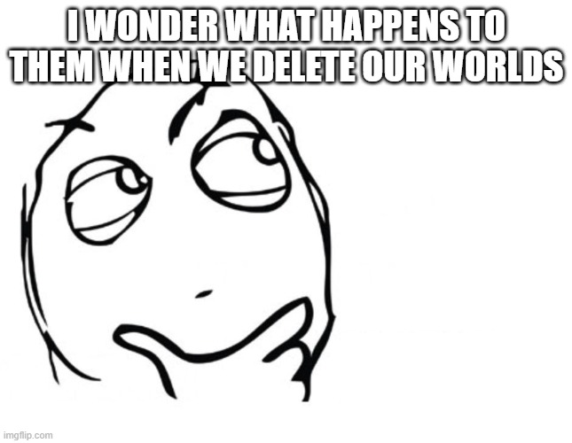 hmmm | I WONDER WHAT HAPPENS TO THEM WHEN WE DELETE OUR WORLDS | image tagged in hmmm | made w/ Imgflip meme maker