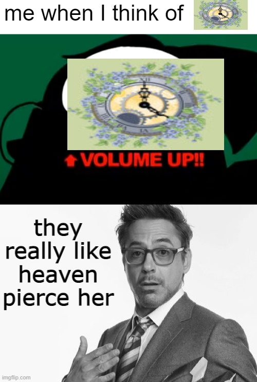 me when I think of; they really like heaven pierce her | image tagged in robert downey jr's comments | made w/ Imgflip meme maker