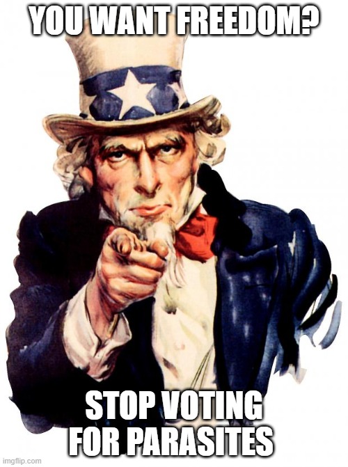 Vote with ballots or you will vote with bullets later | YOU WANT FREEDOM? STOP VOTING FOR PARASITES | image tagged in memes,uncle sam,stop electing parasites,vote against incumbents,freedom can be regained,we do not want a ruling class | made w/ Imgflip meme maker