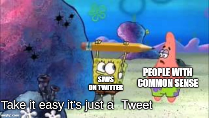 tHat'S oFfEnSiVe |  PEOPLE WITH COMMON SENSE; SJWS ON TWITTER; Tweet | image tagged in take it easy it's just a,sjw,twitter | made w/ Imgflip meme maker