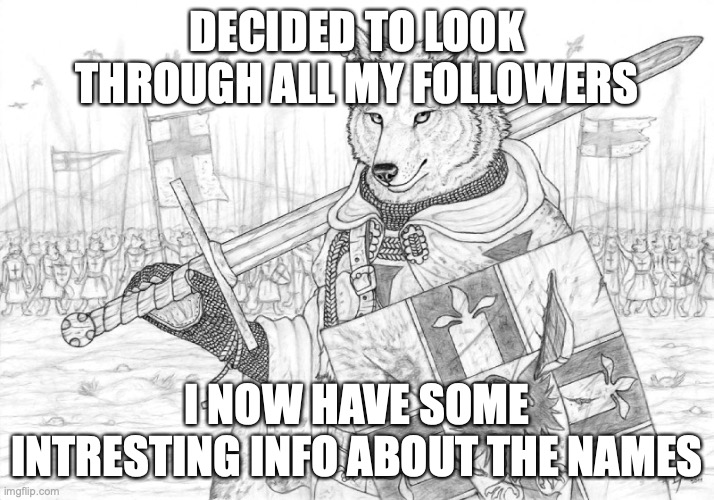 I can say for certain e, t, and o are the most common letters in the list of my followers | DECIDED TO LOOK THROUGH ALL MY FOLLOWERS; I NOW HAVE SOME INTRESTING INFO ABOUT THE NAMES | image tagged in fursader | made w/ Imgflip meme maker