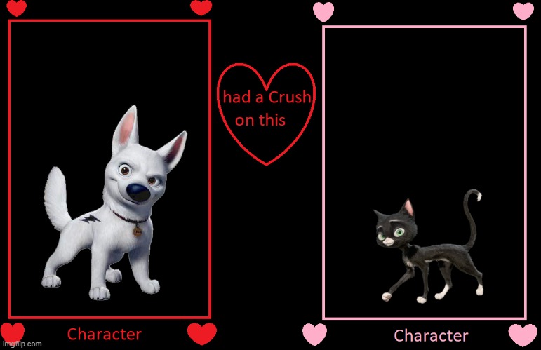 if bolt had a crush on mittens | image tagged in what if this character had a crush on this person,disney,dogs,cats | made w/ Imgflip meme maker