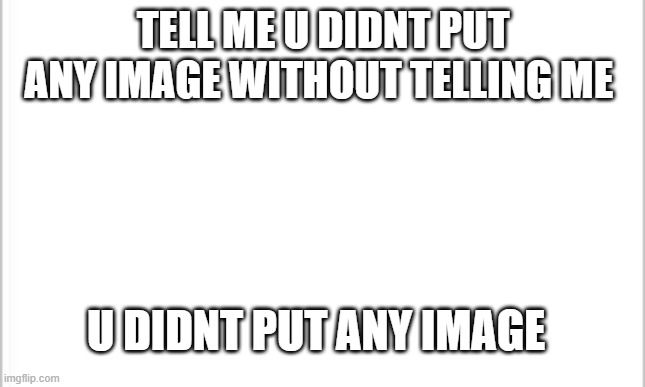white background | TELL ME U DIDNT PUT ANY IMAGE WITHOUT TELLING ME; U DIDNT PUT ANY IMAGE | image tagged in white background | made w/ Imgflip meme maker