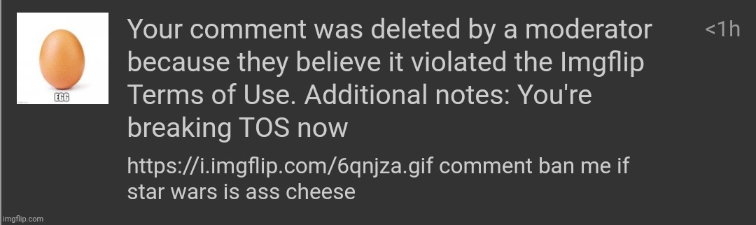 and now I have a 24 hour comment ban unreasonably because darthmemus can't stop crying about it | made w/ Imgflip meme maker