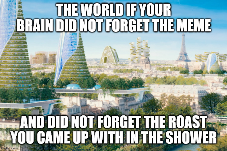 true | THE WORLD IF YOUR BRAIN DID NOT FORGET THE MEME; AND DID NOT FORGET THE ROAST YOU CAME UP WITH IN THE SHOWER | image tagged in dream society | made w/ Imgflip meme maker