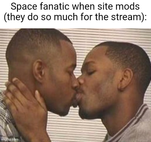 2 gay black mens kissing | Space fanatic when site mods (they do so much for the stream): | image tagged in 2 gay black mens kissing | made w/ Imgflip meme maker