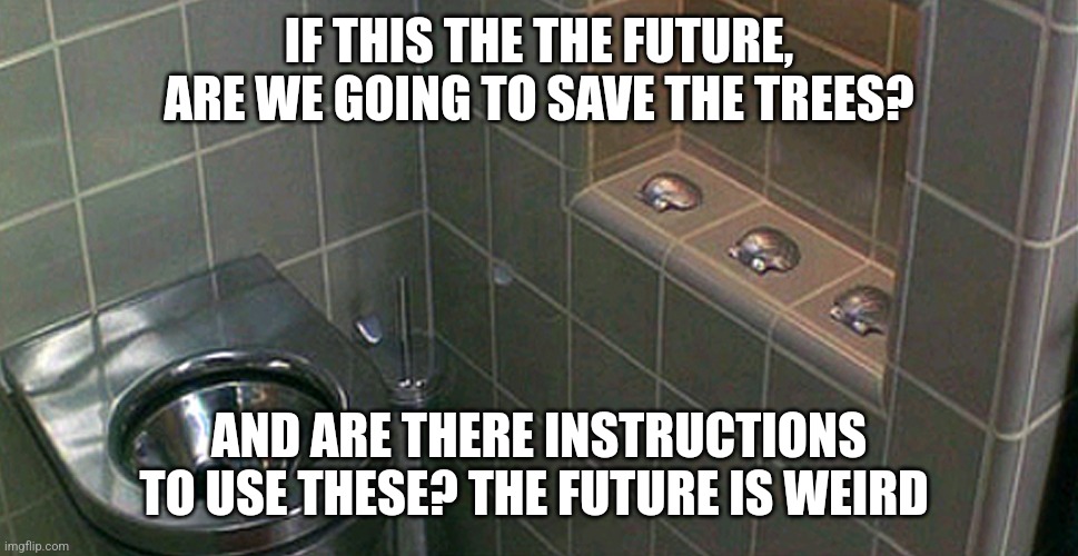 Demolition man | IF THIS THE THE FUTURE, ARE WE GOING TO SAVE THE TREES? AND ARE THERE INSTRUCTIONS TO USE THESE? THE FUTURE IS WEIRD | image tagged in toilet paper | made w/ Imgflip meme maker