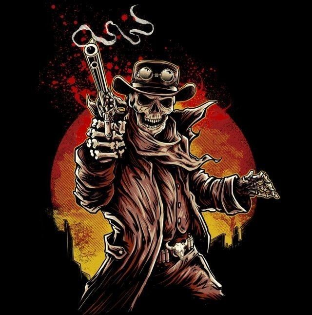 Cowboy Skeleton with smoking revolver Blank Meme Template