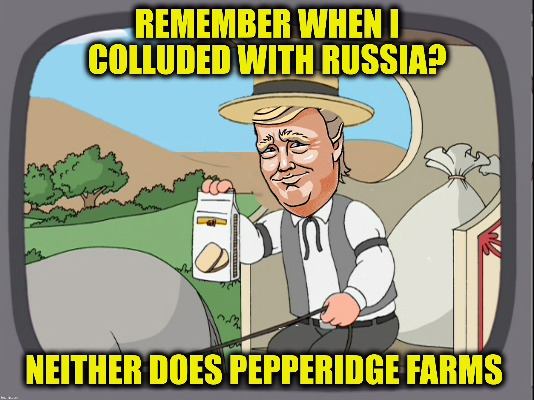 REMEMBER WHEN I COLLUDED WITH RUSSIA? NEITHER DOES PEPPERIDGE FARMS | made w/ Imgflip meme maker