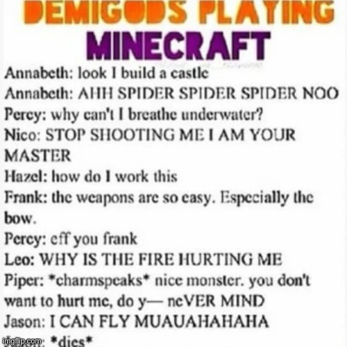 image tagged in percy jackson,minecraft,lol | made w/ Imgflip meme maker