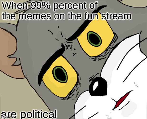 Ironic I'm posting this in the the fun stream. | When 99% percent of the memes on the fun stream; are political | image tagged in memes,unsettled tom | made w/ Imgflip meme maker