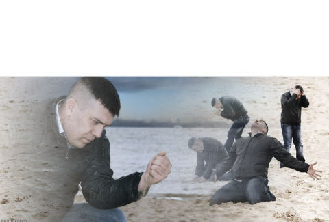 Guy with sand in the hands of despair Blank Meme Template