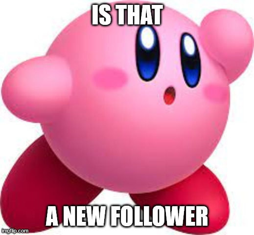 Forgor Land Kirbo | IS THAT A NEW FOLLOWER | image tagged in forgor land kirbo | made w/ Imgflip meme maker