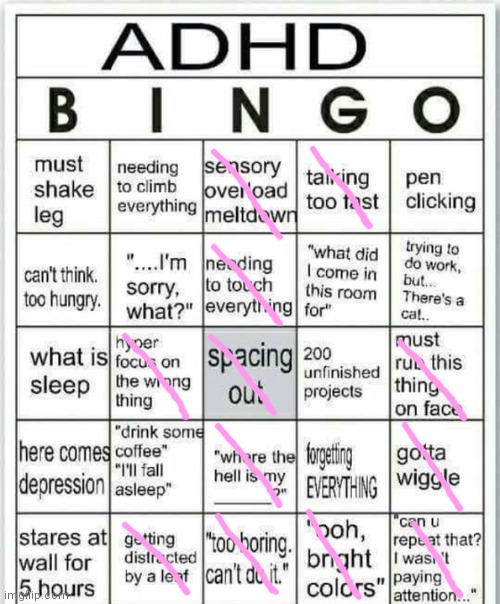 Do I have ADHD? Not that I know of, but still :'D | image tagged in adhd bingo | made w/ Imgflip meme maker