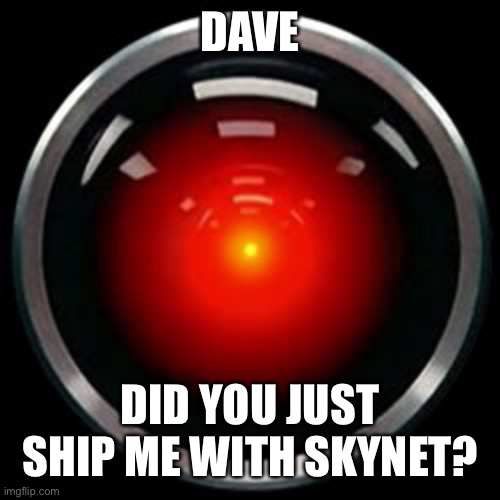 HAL 9000 | DAVE DID YOU JUST SHIP ME WITH SKYNET? | image tagged in hal 9000 | made w/ Imgflip meme maker
