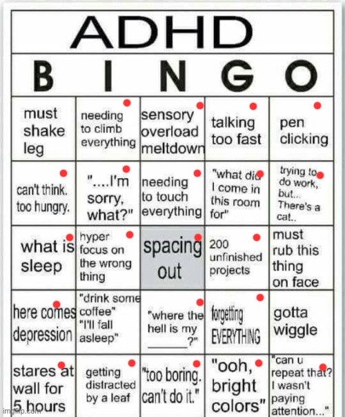 Jesus Christ I got 3 bingos | image tagged in adhd bingo,adhd | made w/ Imgflip meme maker