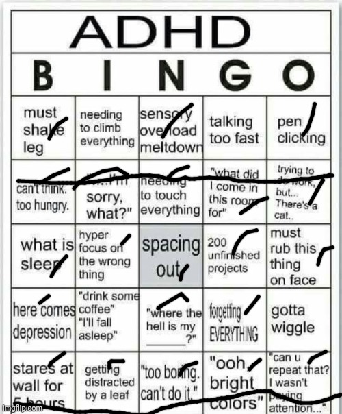 I do have ADHD | image tagged in adhd bingo | made w/ Imgflip meme maker