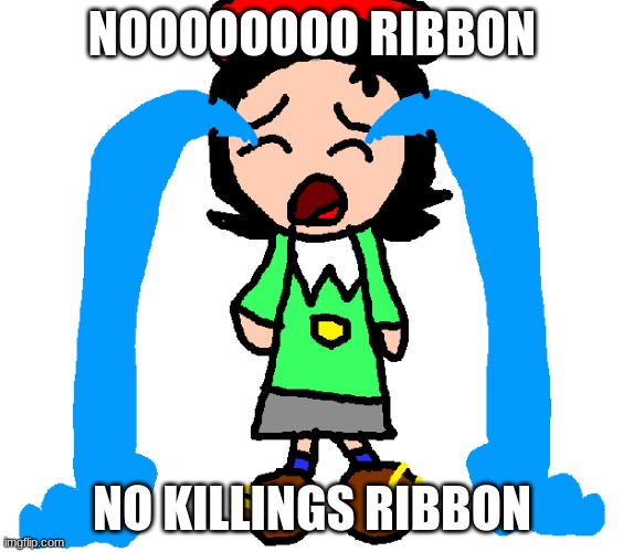 adeleine crying nooo ribbon kills | NOOOOOOOO RIBBON; NO KILLINGS RIBBON | image tagged in adeleine crying,kirby,funny,memes,cute,artwork | made w/ Imgflip meme maker