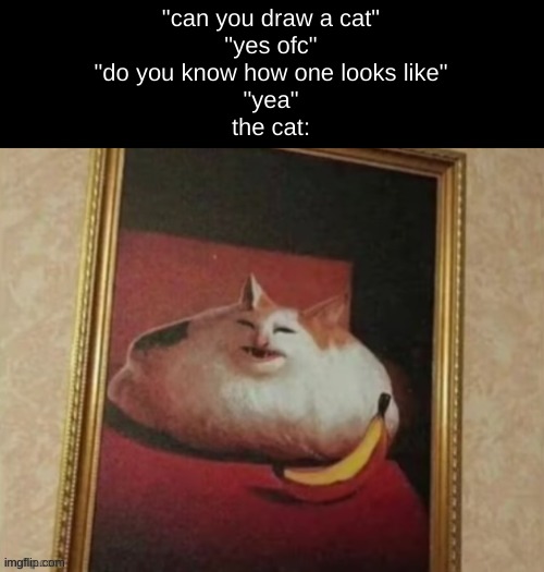 ugly cat | "can you draw a cat"
"yes ofc"
"do you know how one looks like"
"yea"
the cat: | image tagged in memes | made w/ Imgflip meme maker