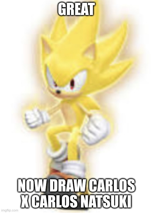 Low quality super sonic | GREAT NOW DRAW CARLOS X CARLOS NATSUKI | image tagged in low quality super sonic | made w/ Imgflip meme maker