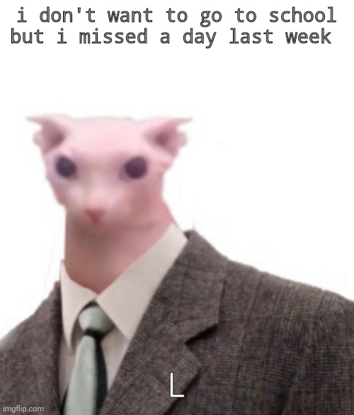 bingus | i don't want to go to school but i missed a day last week; L | image tagged in bingus | made w/ Imgflip meme maker