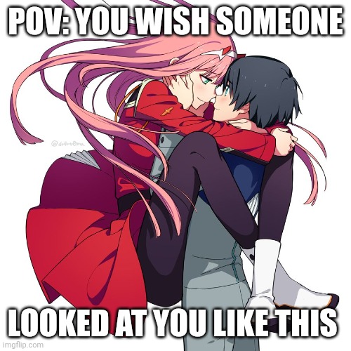 Lol | POV: YOU WISH SOMEONE; LOOKED AT YOU LIKE THIS | image tagged in zero two hug | made w/ Imgflip meme maker