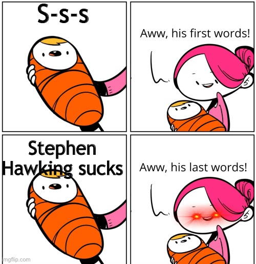 I’d yeet the child | S-s-s; Stephen Hawking sucks | image tagged in aww his last words | made w/ Imgflip meme maker