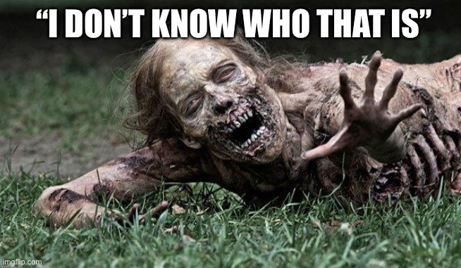 Walking Dead Zombie | “I DON’T KNOW WHO THAT IS” | image tagged in walking dead zombie | made w/ Imgflip meme maker