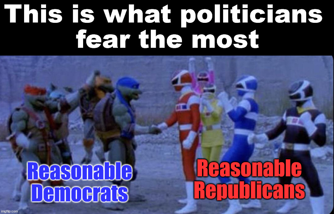 This is what politicians 
fear the most; Reasonable Democrats; Reasonable Republicans | image tagged in political meme,democrats,republicans | made w/ Imgflip meme maker