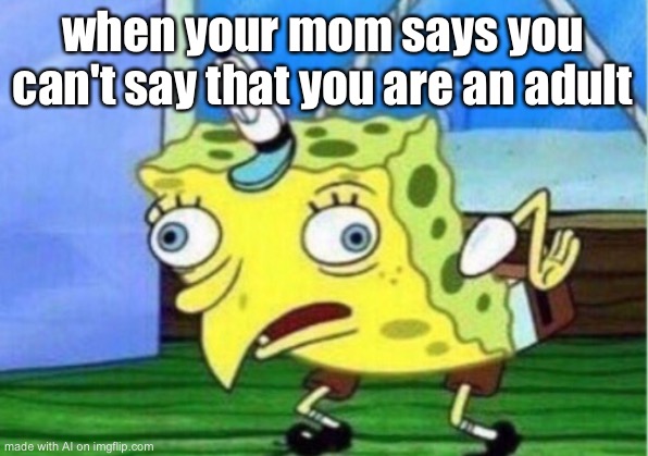 Mocking Spongebob | when your mom says you can't say that you are an adult | image tagged in memes,mocking spongebob | made w/ Imgflip meme maker