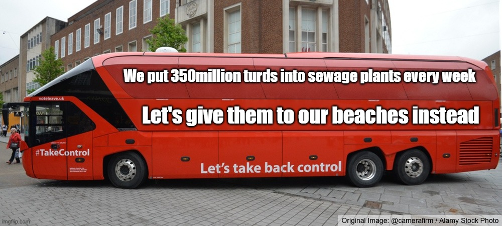 Turd Reich | We put 350million turds into sewage plants every week; Let's give them to our beaches instead | image tagged in brexit bus blank | made w/ Imgflip meme maker