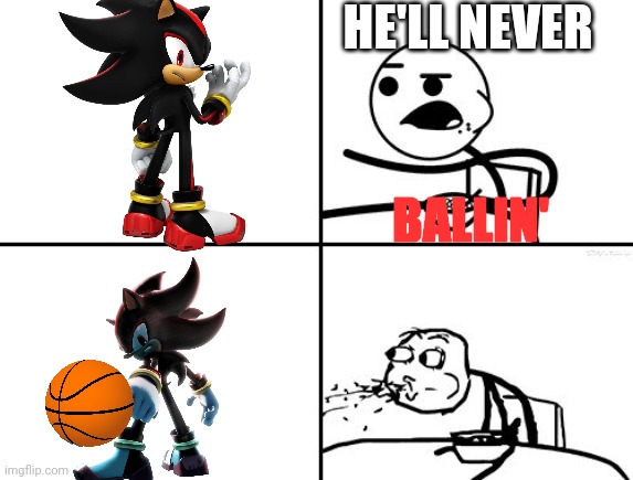 SHADOW BASKETBALL | HE'LL NEVER; BALLIN' | image tagged in he will never | made w/ Imgflip meme maker