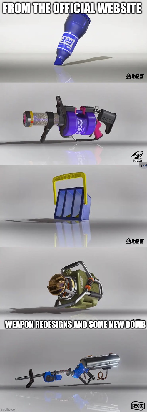 Maybe tri slosher is getting a big rework | FROM THE OFFICIAL WEBSITE; WEAPON REDESIGNS AND SOME NEW BOMB | made w/ Imgflip meme maker