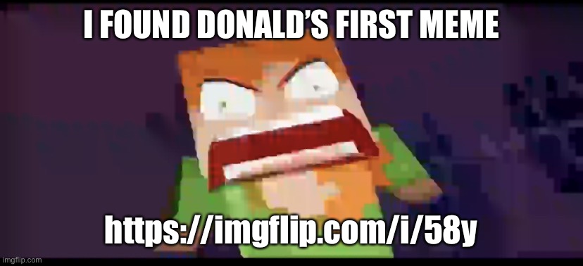 a | I FOUND DONALD’S FIRST MEME; https://imgflip.com/i/58y | image tagged in a | made w/ Imgflip meme maker