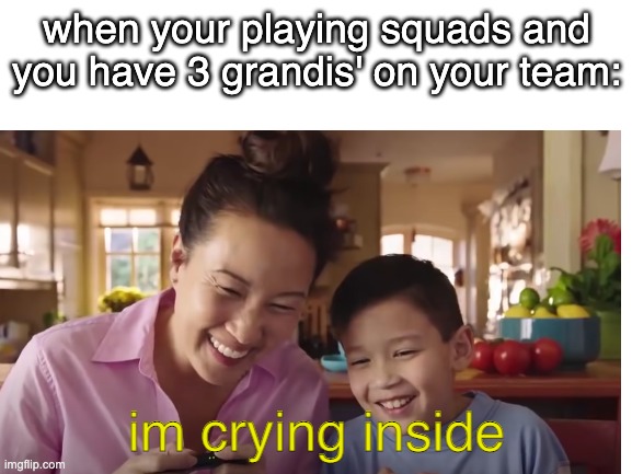 i'm crying inside | when your playing squads and you have 3 grandis' on your team:; im crying inside | image tagged in fall guys,crying,memes,funny,relatable | made w/ Imgflip meme maker