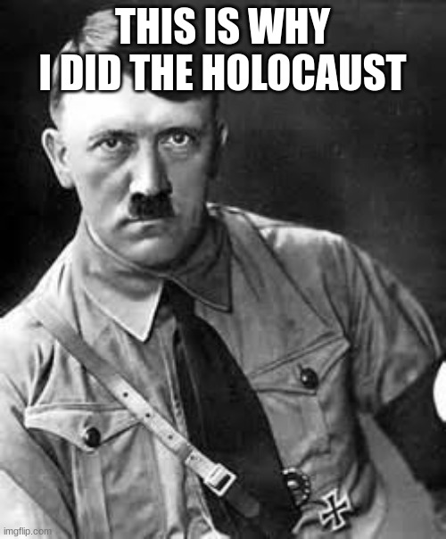 Adolf Hitler | THIS IS WHY I DID THE HOLOCAUST | image tagged in adolf hitler | made w/ Imgflip meme maker