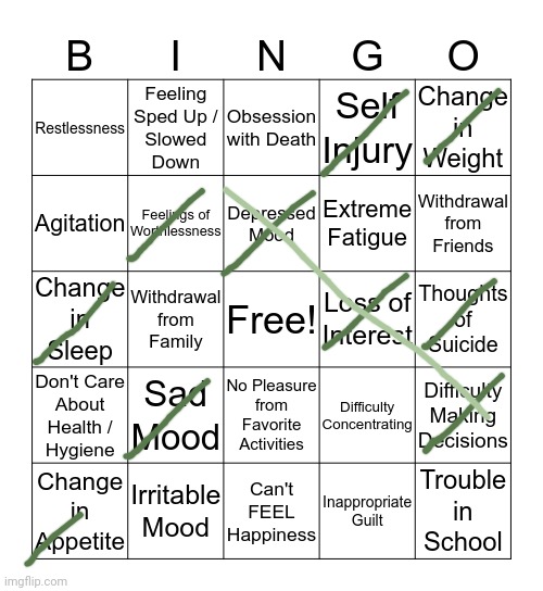 An updated version... | image tagged in depression bingo 1 | made w/ Imgflip meme maker