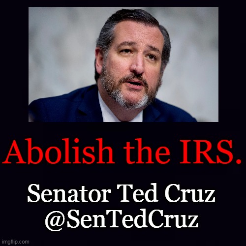 I Say Go To The Flat Tax . . . | Abolish the IRS. Senator Ted Cruz
@SenTedCruz | image tagged in politics,irs,internal revenue service,abolish,flat tax,taxes | made w/ Imgflip meme maker