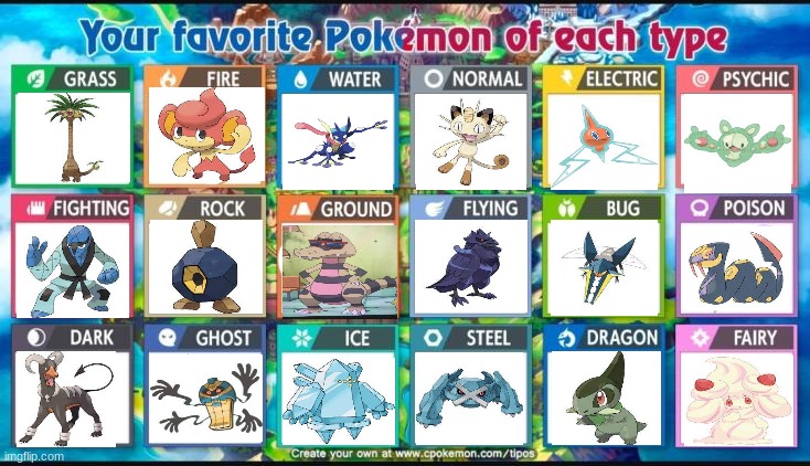 my favorite ground type is SPECIFICALLY the krokorok with the sunglasses | image tagged in favorite pokemon of each type | made w/ Imgflip meme maker
