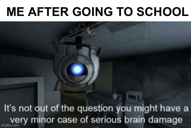 Minor case of serious brain damage | ME AFTER GOING TO SCHOOL | image tagged in minor case of serious brain damage,portal 2,wheatley,school,school sucks,i hate school | made w/ Imgflip meme maker
